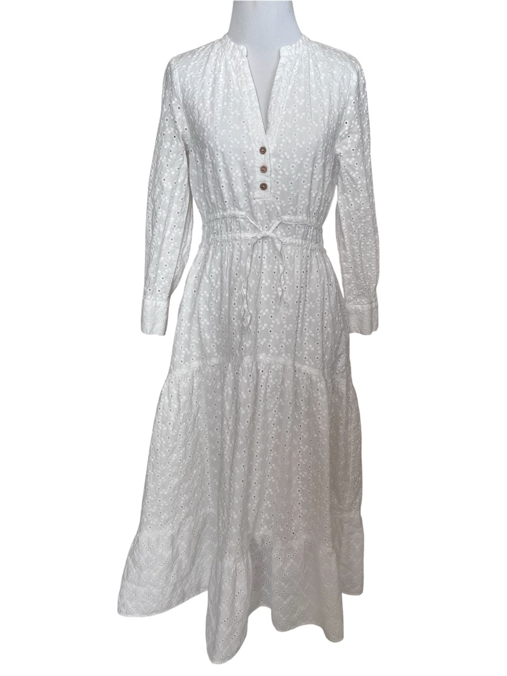 Zara Perforated Eyelet Tiered Midi Dress